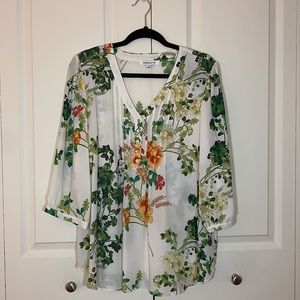 White, Floral, 3/4 sleeve Blouse